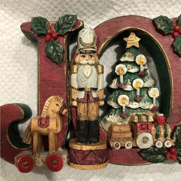 Vintage Kurt Adler carved Christmas " Joy" Sign In Box - Picture 3 of 13